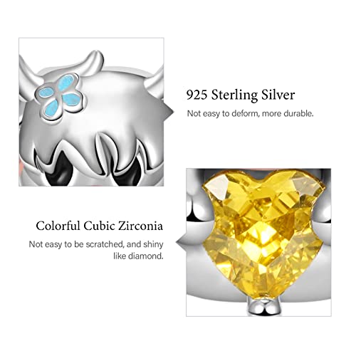 Image of GNOCE Embraces Heart Gemstone Bead Charms 925 Sterling Silver Rabbit Horse Triceratops Snake Monkey Cat Platypus Sloth Bear Pig Yak Ghost Matryoshka Doll Jewelry Gift for Women