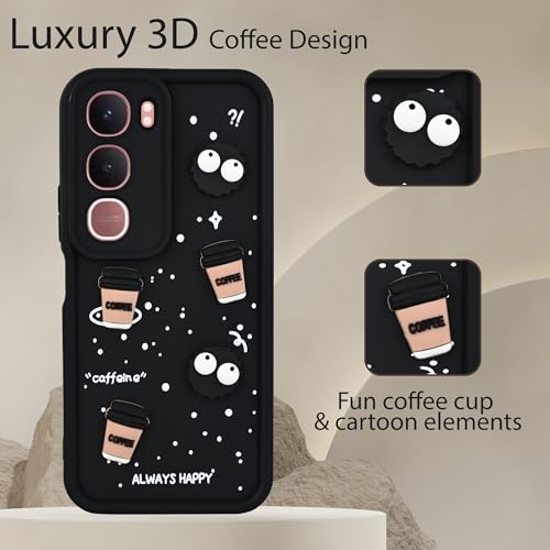 Image of DARKFIT Back Case Cover Compatible for Vivo Y400 Pro 5G | Cute Fun Cartoon 3D Ball | Coffee Silicone Case | Case Cover with Camera & Body Protection | Shock Proof | for Vivo Y400 Pro | Color Black