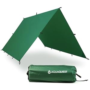 AquaQuest Guide Camping Tarp – Ultralight Tent Cover or Rain Fly – Waterproof Camping Gear Must Haves for Hiking, Hammock, Bivy & Survival, 10 x 7 ft, Forester Green