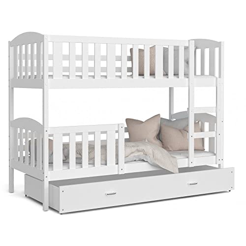 Lit Superposé Teo 90x190 - blanc Livré avec sommiers, tiroir et matelas en mousse de 7cm Blanc - blanc