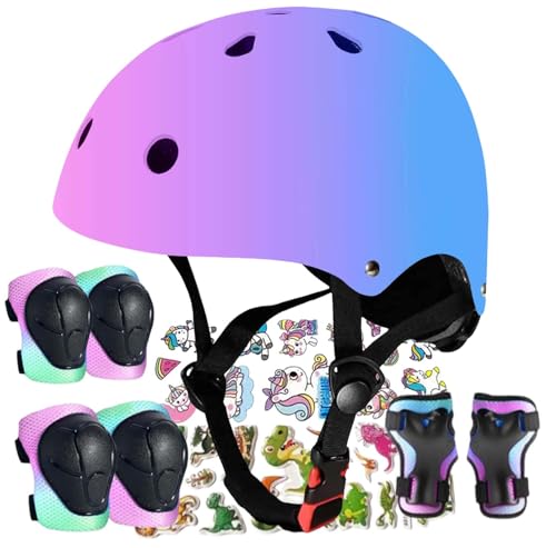 Image of FOOKCIAN Kids Helmet,Toddler Skateboard Helmets for Ages 2-3-5-8-14 Years Boys Girls with Knee and Elbow Pads Wrist Guards fit Roller Skates,Skateboarding,Skating Scooter Adjustable Kids Helmet