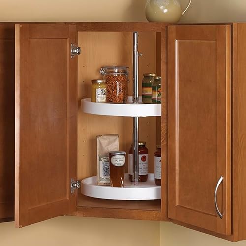 Image of Rev-A-Shelf 24 inch Dual Full Circle Lazy Susan Organizer for Upper Corner Kitchen Cabinets, Plastic Home Storage 2 Tier Shelves, White, 6012-24-15-52