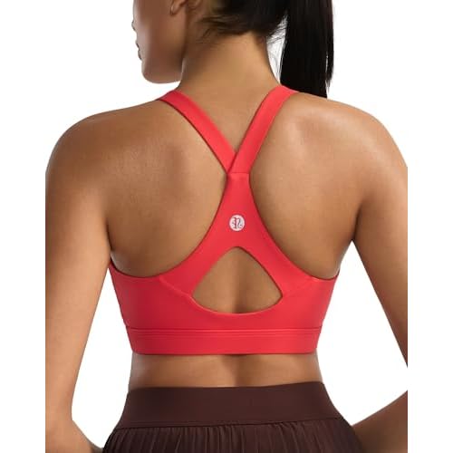 RUNNING GIRL Sports Bra for Women,Y Back Molded Cup Strappy Running Sports Bra with Sewn in Pads Deep Red XX-Large