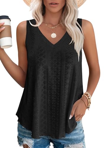 OFEEFAN Womens Tank Tops V Neck Sleeveless Flowy Loose Fit Basic Casual Summer Tops