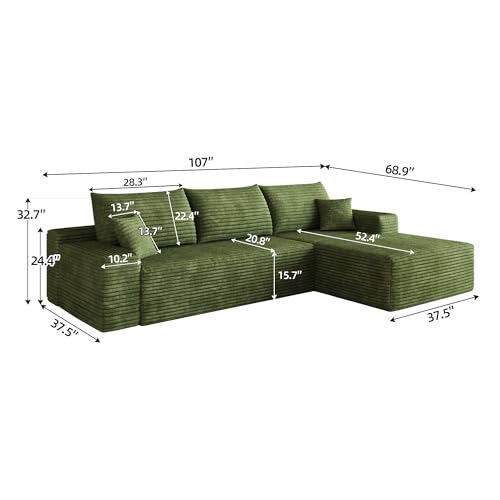 Image of 107 inch Cloud Sectional Sofa Boneless Couches with Chase