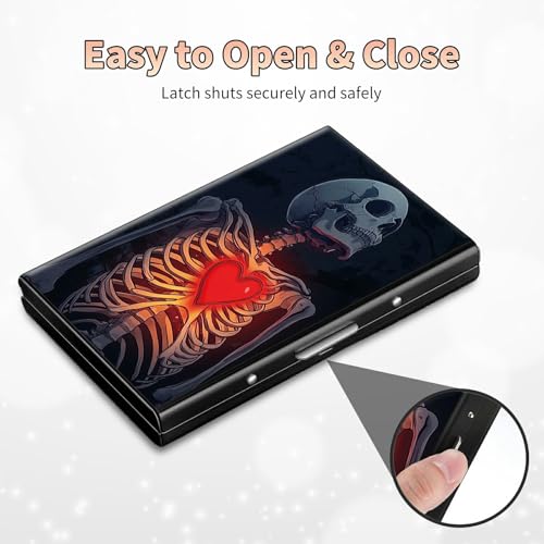 Image of Slim Credit Card Holder, Skull Heart RFID Blocking Metal Wallet for Men & Women, Aluminum Minimalist Hard Case Pocket-Sized Business Cards Organizer (Fits Up to 10 Cards)