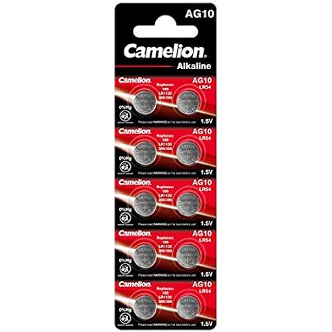 10 Camelion Ag10 / Lr54 / 189/389 / Lr1130 Pack of 10 Alkaline Batteries, Long Life (Expiration Date Markened) Cover