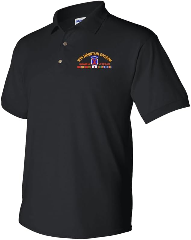MilitaryBest 10th Mountain Division Afghanistan Veteran with Ribbons Embroidered Polo
