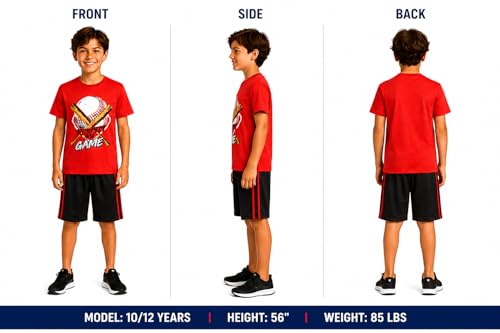 Image of Pro Athlete Boys Shorts Sets - 4 Piece Dry Fit Short Sleeve Crewneck Graphic Tee and Performance Shorts for Boys (Sizes 8-16)