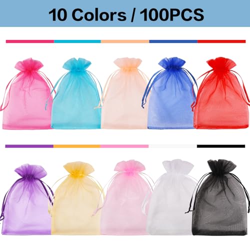 HRX Package Organza Bags, 100pcs 10x15cm Assorted 10 Color Medium Jewellery Gift Confetti Bags for Wedding Party Favour Bag Valentine Day Festival