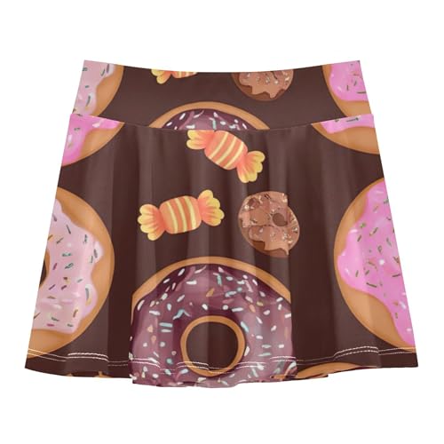 Joisal Fun Cute Athletic Shorts for Girls Skorts Kids Tennis Skirts School Skirt Pink Brown Donuts Candy Sweet 4t