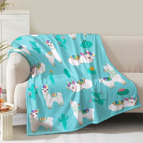 Alpaca Cactus Blanket Gifts for Women Girls Mom Birthday Christmas Valentine Present Llama Cacti Decor Home Bedroom Living Room Couch Bed Sofa Soft Cozy Lightweight Kid Adult Teen Fleece Throw 60x50