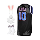Herren Basketball Trikot Lola #10 Bugs #1 Space Movie Jersey 90S Hip Hop Kleidung Shirt für Party, #10 Schwarz, Small