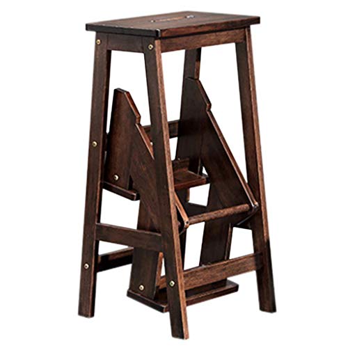 HAPPLiGNLY Home Step Stools,Folding Step Stool, Rubber Wood 3-Step Ladder, Non-Slip Multi-Function Library, Bedroom, Living Room, Easy to Store, Dual-Use Climb Stool, 39×58.5×77Cm