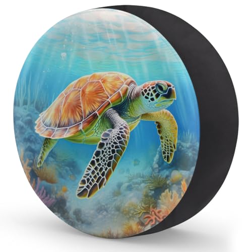 Image of Spare Tire Cover Underwater Sea Turtle Wheel Covers Protectors Waterproof Dust-Proof Universal Fit Trailer, RV, SUV and Many Vehicle 14 Inch