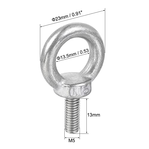 Image of uxcell Lifting Eye Bolt M5 x 12.5mm Male Thread with Hex Screw Nut Gasket Flat Washer for Hanging Securing Chain Wire Rope, 304 Stainless Steel, 6 Sets