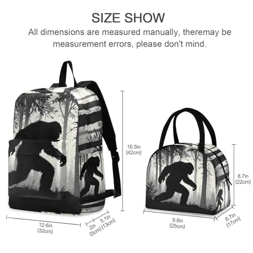 Backpack Lunch Box Set Large Capacity Travel Backpacks and Insulated Lunch Bag for Commute Hiking Picnic Sneaking Sasquatch Print2
