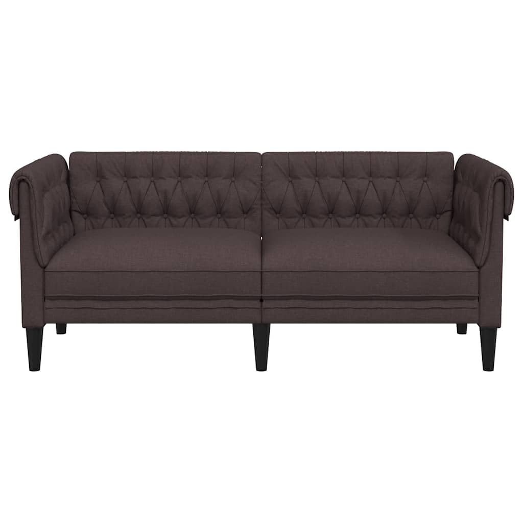 Chesterfield Sofa 2-osobowa, ciemnobrązowa, materiał z tapicerowaną ławką, lounge, ławką do siedzenia, oparciem, podłokietnikami, idealna do salonu, pokoju gościnnego, relaksującej części