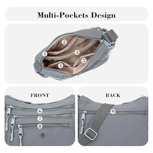 Image of AOCINA Nylon Crossbody Bags for Women Multi Pocket Cross Body Purses | Lightweight Cross Body Bag for Woman with Compartments Lots of Pockets Ladies Messenger Shoulder Handbag for Everyday Travel