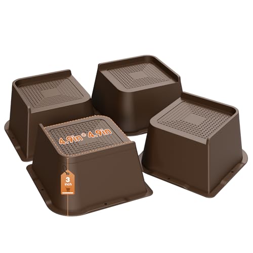 MYMULIKE Bed Risers 3 inch,Heavy Duty Furniture Risers, Up to 6000 Lbs L Shaped Design Bed Lifts Blocks for Couch Desk Sofa Table Bookshelf(Dark Brown 4 Pack, 3 inch)