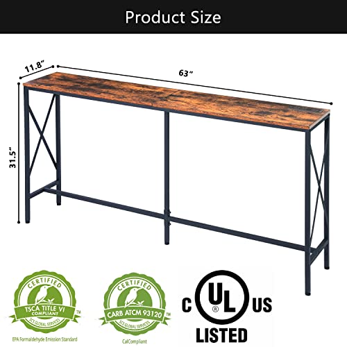 Lakemid Console Table Narrow Long 63" - Sofa Tables With Charging Station, Behind Couch Table With Metal Frame For Living Room Hallway Foyer (63 Inches) #TOP2
