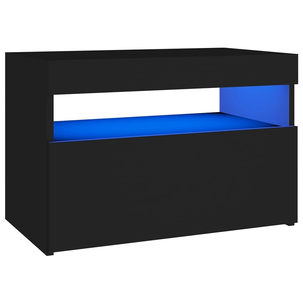vidaXL Mesita de Noche con Luces LED Aparador Auxiliar Armario Cama Dormitorio Habitación Organizador Almacenamiento Contrachapada Negro 60x35x40 cm