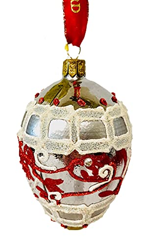 Waterford Holiday Heirlooms Limited Edition Pewter Damask Egg Christmas Ornament, Silver & Red