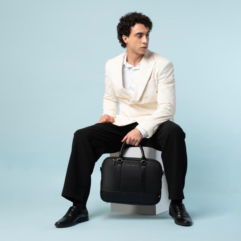 Image of Tommy Hilfiger Unisex Business Case KOVA - Black | EVA-Laminated Briefcase with Leather Handles | Gunmetal Hardware | Messenger Bag with Trolley Holder | Organised Interior with Accessory Holder