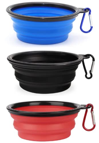 Liusm 3 Pack Collapsible Pet Bowl, Food Grade Silicone Foldable Expandable Cup Dish For Pet Dog Cat Food Water Feeding Portable Travel Bowl With Free Carabiner #TOP11