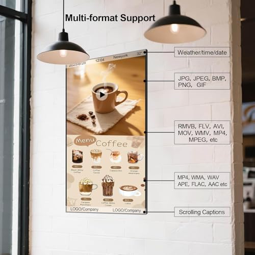 Image of 55inch 4K Digital Signage Display, 2000nits High Brightness, LCD Monitor Slim Fit Frameless Advertising Display, Wall Mount Digital Display, CMS Remote Publishing, 7 /24 Timer Switch, Built-in Speaker