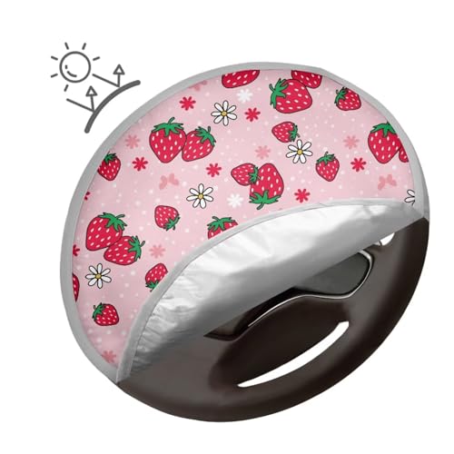 Image of Strawberry Print Steering Wheel Cover Sunshade Personalized Sun Shade for UV Protection Anti Slip Car Interior Accessories Sun Protection Universal Steering Wheel Shield