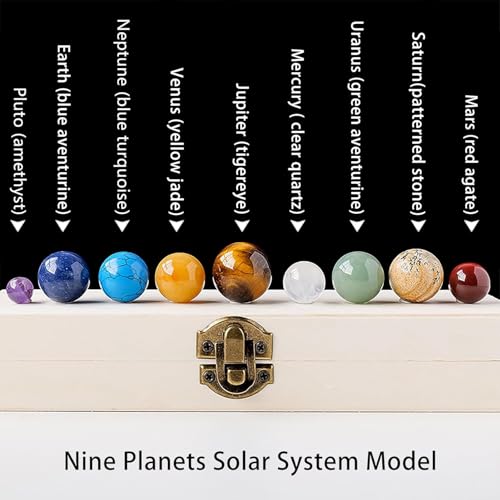 Runyangshi Nine Planets Solar System Model Crystal Ball - Natural Crystal Gemstone Marble Space Home Desk Decoration - Creative Gifts