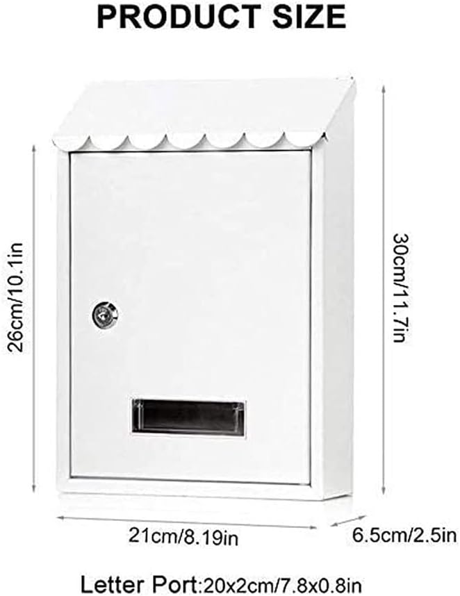 Mailbox Wall-Mount Mailboxes Wrought Iron European Style Villa Mailbox Outdoor Newspaper Box Creative Mailbox Waterproof Mailbox Wall Hanging (Gray : White)