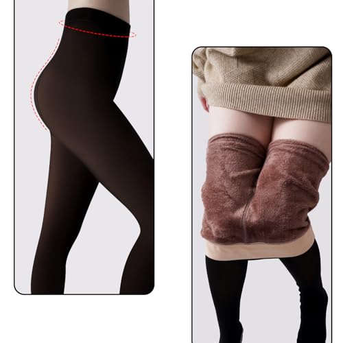 Image of Fleece Lined Tights Winter Fake Translucent Thermal Tights Warm Pantyhose Leggings Sheer Thick Stockings for Women