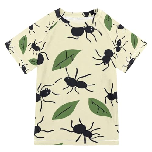 Boy Swimsuit Cartoon Ant Leaf Sunscreen T-Shirts Swimwear Sets UPF 50+