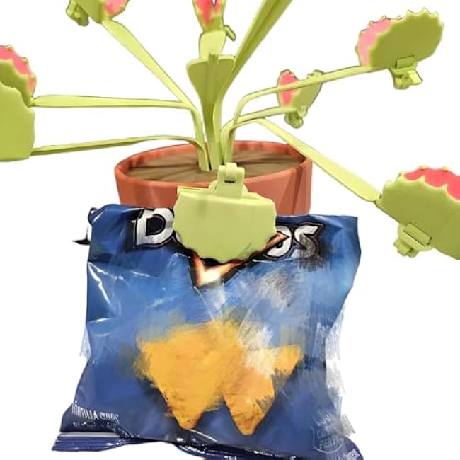 Venus Fly Trap Bag Clips, 3D Printed Venus Flytrap Plant Snack Clips - Bag Clips, Potato Chip Bag Clips for Food Storage, Snack Storage Clips, Small Fake House Plant, Unique Home