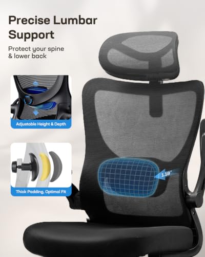 Image of HUANUO Ergonomic Office Chair, High Back Computer Desk Chair with Adjustable Lumbar Support and Headrest, Comfy Gaming Chair with 3D Armrests, Home Office Rolling Chair, Max Load 300 lbs, Pack of 3