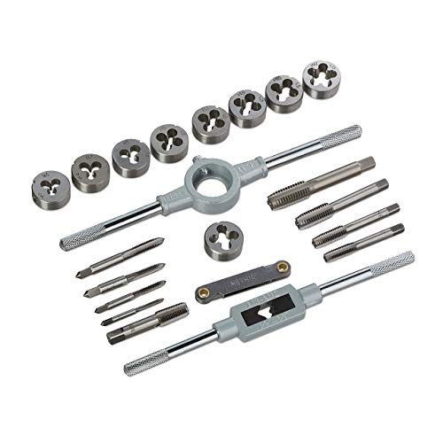 Relaxdays Gewindeschneider M3 - M12, 9 Schneideisen & Gewindebohrer, Windeisen, Gewindelehre, Schneideisenhalter, silber