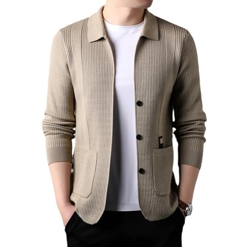 Men's Lapel Knitted Long Sleeve Coat,Business Casual Knitted Sweater Autumn Button Up Cardigan Slim with Pockets