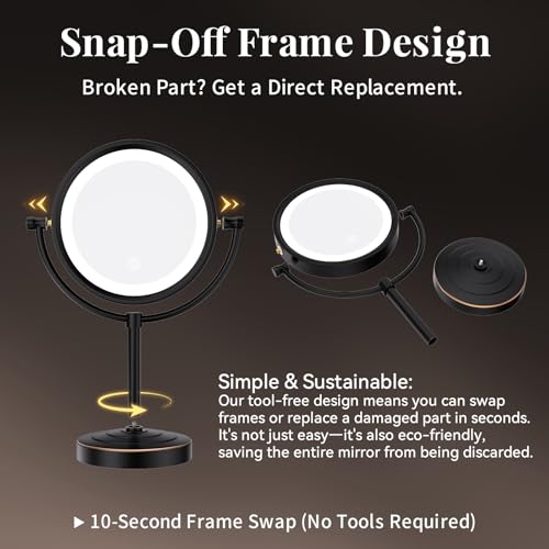 GURUN 8.5 Inch Rechargeable Tabletop LED Lighted Makeup Mirror with 10x Magnification 4500mAh Battery Double Sided Vanity Mirror Oil-Rubbed Bronze for Women Mom (8.5in,10x) by GURUN - Image 7