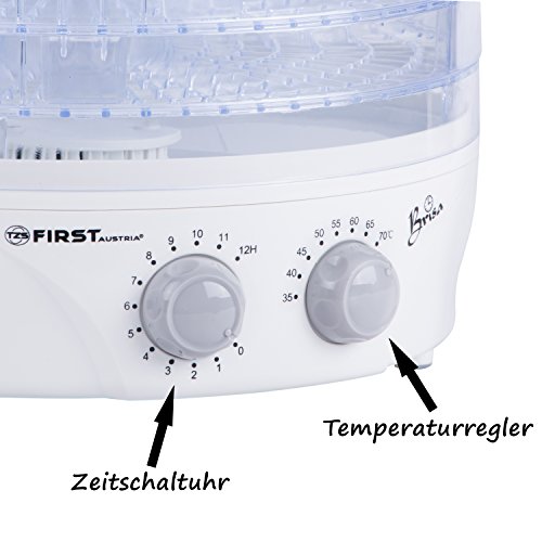 TZS First Austria - Dörrgerät mit Timer bis 12 Std und Temperaturregler von 35-70°Celcius, 5 Etagen, BPA Frei, inklusive Rezeptheft, Dörrautomat Dörrgerät Obsttrockner Dörrapparat mit Zeitschaltuhr - 2
