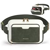 RAINSMORE Pochetes para mulheres, bolsa de cinto de couro para todos os lugares, bolsa transversal com alça ajustável, bolsa de peito retrô, Verde escuro com branco, Medium