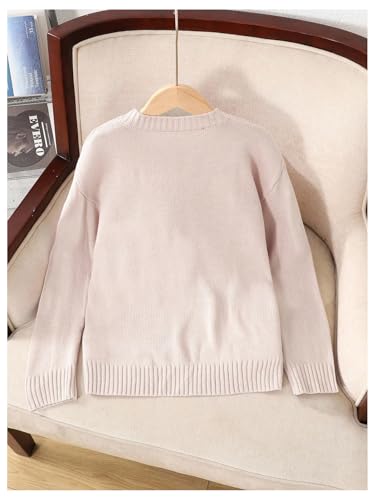 Image of BEAUDRM Girl's Bow Sweater Crew Neck Cute Sweaters Long Sleeve Knit Pullovers Sweater