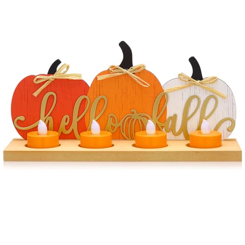 Rossesay Fall Pumpkin Flameless Tea Light Candle Stand Table Centerpiece