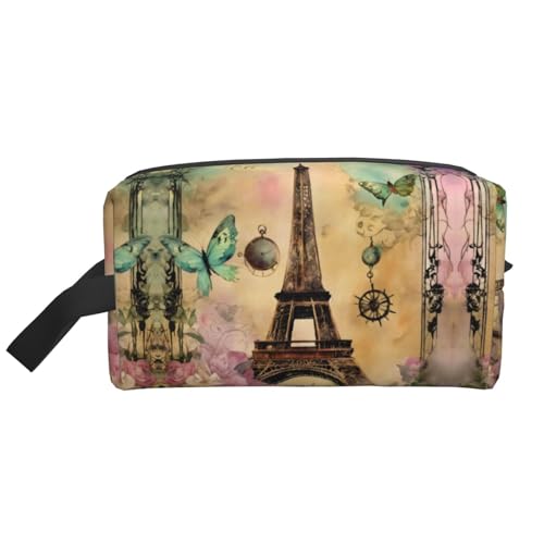 Trousse de toilette de voyage portable avec imprimé Tour Eiffel Paris Grande capacité 600D Polyester Sac de rangement cosmétique
