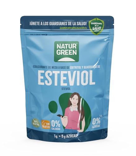 NaturGreen - Steviol, Edulcorante Natural, con Base de Eritritol, Sustitutivo del Azúcar, Orgánico, 100% Vegetal, Bajo Índice Glucémico