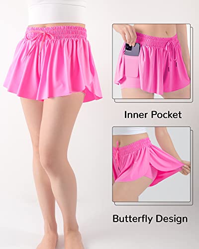 Booph Girls Flowy Shorts Athletic Butterfly Shorts Girls With Inner Pockets For Running Tennis Rose Red 13-14Y #TOP1