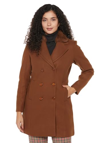 Image of Qube By Fort Collins Women's Semi-Long Tweed Coat with Knitted Finish - Elegant Winter Outerwear for Casual and Formal Looks