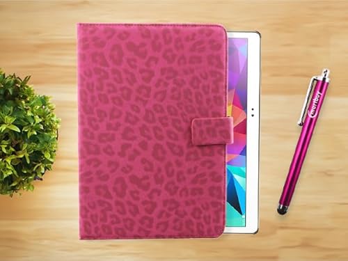 Emartbuy Universal 7-8.8 Inch Faux Suede Leopard Pink Multi Angle Folio Wallet Case Cover With Card Slots and Stylus Pen Compatible With Selected Devices Listed Below - Image 3