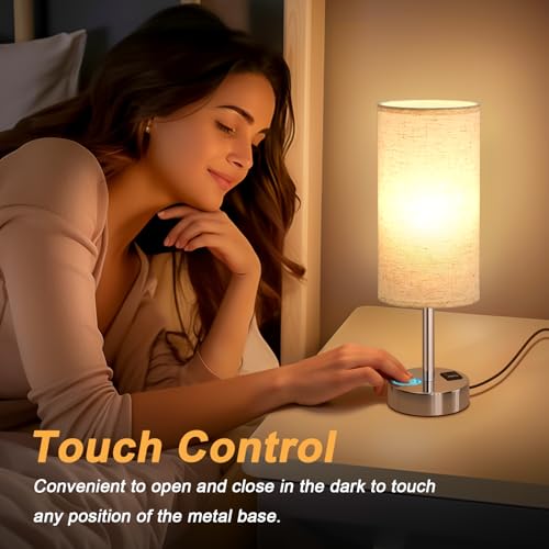 Dicoool Touch Table Lamp for Bedroom Nightstand - Bedside Lamp with USB-C USB-A Charging Ports White, 3 Way Dimmable Small Desk Lamp for Bedroom, Dorm Room, Office, Living Room, Reading, Bathroom by Dicoool - Image 5